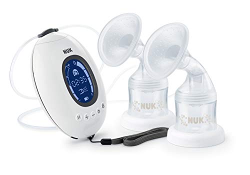NUK Nature Sense pompa tiralatte elettrica doppia | Batteria ricaricabile | Display LCD | 16 programmi | Funzione di memorizzazione | 2 contenitori per latte materno (150 ml) | Bianco
