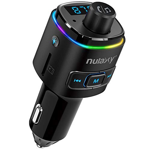 Nulaxy Trasmettitore FM Bluetooth, 7 colori LED retroilluminato adattatore per auto Bluetooth con caricatore QC3.0, supporto USB Flash Drive, scheda microSD, kit vivavoce per auto
