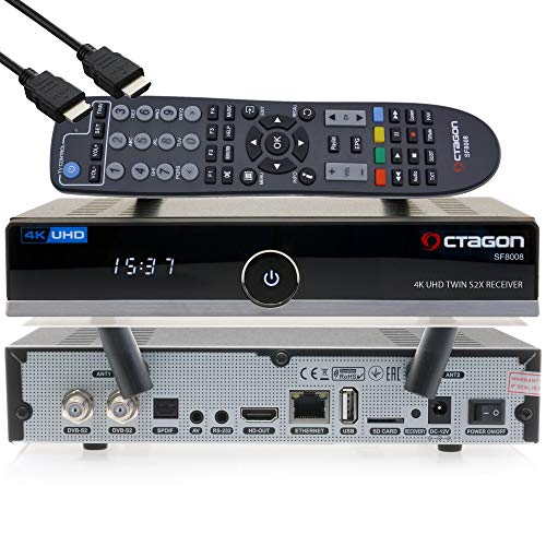 OCTAGON SF8008 4K UHD HDR TWIN Ricevitore PVR satellitare 2x DVB-S2X - E2 Linux TV Box, ricevitore PVR tramite USB - incluso cavo HDMI EasyMouse e doppia WLAN