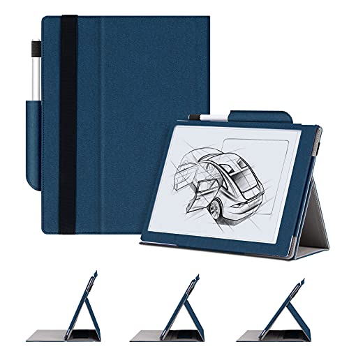 OLAIKE Custodia pieghevole per tablet di carta Remarkable2 compatibile10.3 ,Con piegatura multi-angolo Portapenna Premium Funzione di appoggio per la mano Fascia elastica intelligente,Blu