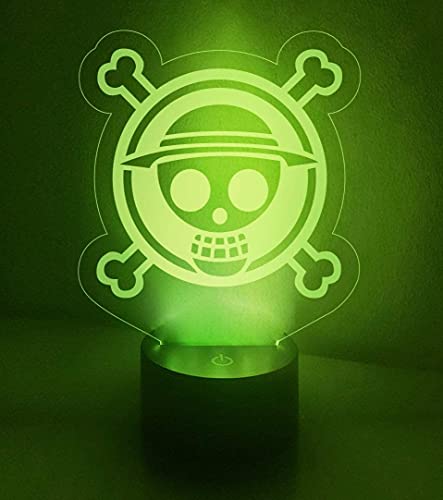 One Piece - Lampada a LED 3D con cavo USB, 6 colori cangianti, lampada decorativa in acrilico con telecomando piatto, interruttore a tocco, luce notturna, idea regalo per fan
