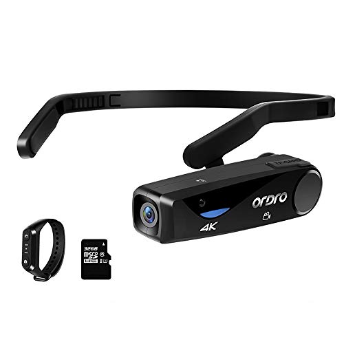 ORDRO EP6 Videocamera 4K Videocamera a Mani Libere Videocamera FPV Indossabile Videocamera Full HD 1080P 60FPS WiFi Vlog Videocamera con Telecomando (con Scheda Micro SD da 32 GB)