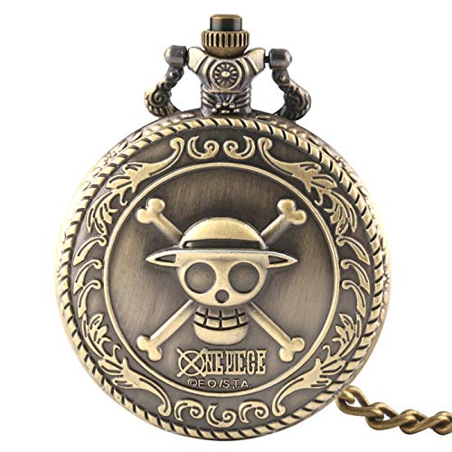 Orologio da uomo, tasca Full Hunter Fashion One Piece Skull quarzo Orologio da tasca catena, regalo per uomini