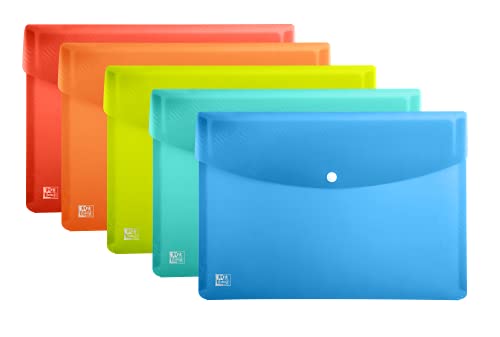 Oxford - Cartellina portadocumenti formato A3, in plastica trasparente, 5 colori, 5 pezzi