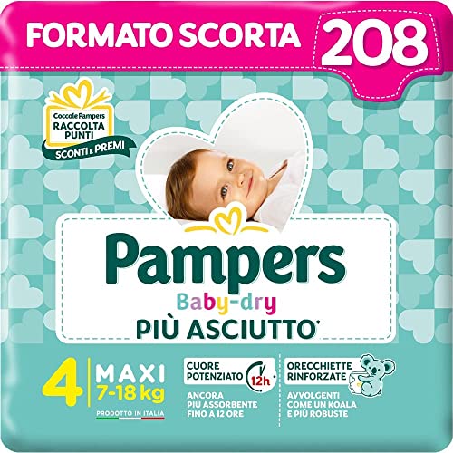 Pampers Baby Dry Maxi, 208 Pannolini, Taglia 4 Maxi (7-18 kg)