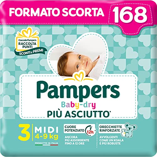Pampers Baby Dry Midi, 168 Pannolini, Taglia 3 (4-9 kg)...
