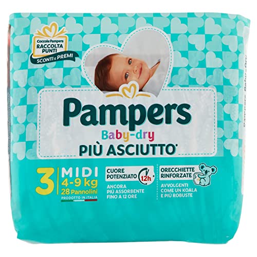 Pampers Baby Dry Pannolini Midi, Taglia 3 (4-9 kg), 28 Pannolini...