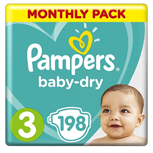 Pampers Baby-Dry, Pannolini, Taglia 3 (6- 10kg) , Confezione da 198 pezzi