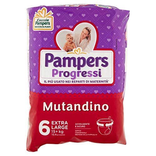 Pampers Progressi Mutandino Extra Large, Taglia 6 (+15 kg), 15 Pannolini