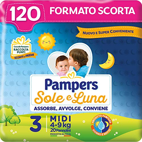 Pampers Sole e Luna Pannolini Midi, Taglia 3 (4-9 kg), 120 Pannolin...