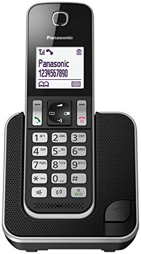 Panasonic KX-TGD310JTB Telefono Cordless Digitale Singolo, LCD Monocromatico Bianco, Schermo e Tasti Retroilluminati, Suoneria Polifonica, Blocco chiamate Indesiderate, Nero
