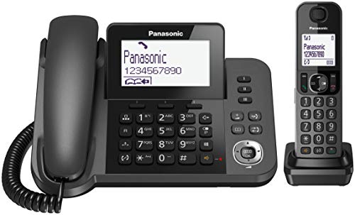 Panasonic KX-TGF310EXM Telefono a Filo e Cordless DECT Senza Segreteria Telefonica, LCD Monocromatico Bianco Inclinabile, Pulsante Blocco Chiamate, Funzionamento con Alimentazione di Emergenza, Nero