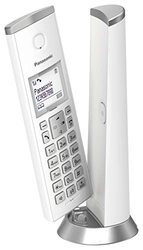 Panasonic KX-TGK210JTW Telefono Cordless, Sistema DECT, Schermo LCD 1.5  a Retroilluminazione Bianca, Suoneria Polifonica, Blocco Chiamate Indesiderate, Bianco