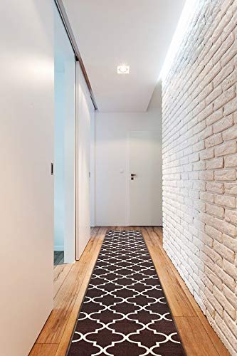 Passatoia Corridoio TRELLIS antiscivolo, per cucina, corridoio, soggiorno, robusto, moderno, marrone 80x340 cm