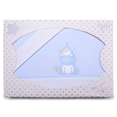 PEKITAS Bebe Set di lenzuola sottili 3 pezzi per culla 60 x 120 100% cotone (unicorno blu)