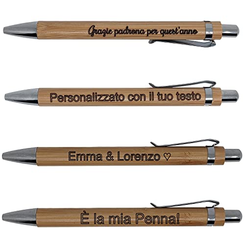 Penna in bambù personalizzabile – Testo di 20 caratteri – Inchiostro nero – Punta fine – Incisione laser – Penna leggera ed ecologica – Regalo per gli amici