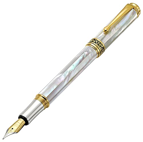 Penna stilografica Oceanic Xezo Maestro in madreperla bianca iridescente serializzata media. Oro 18k, placcato platino. Unico