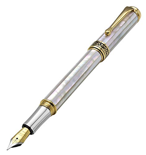 Penna stilografica Oceanic Xezo Maestro in madreperla bianca iridescente serializzata. Oro 18k, placcato platino. Unico
