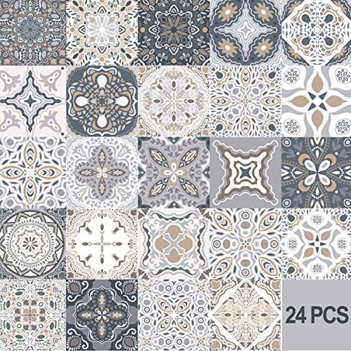 Piastrelle Adesive Cucina 24 pezzi Motivi Geometrici Adesivi Murali Mattonelle Autoadesivo in PVC Impermeabile Bagno per Mobili Arredamento fai da te (15*15cm)