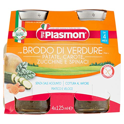 Plasmon Brodo di Verdure Patate, Carote, Zucchine e Spinaci 125ml 6 Vasetti Ideale per tutta la famiglia, 4 verdure scelte