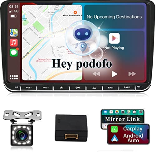 Podofo Android 10 Autoradio 2 din 9  con Carplay & Android Auto Assistente Linguistico Audio Navi WiFi Bluetooth Mirror Link Canbus FM SWC + Telecamera Retromarcia per VW Passat Golf Skoda Touran