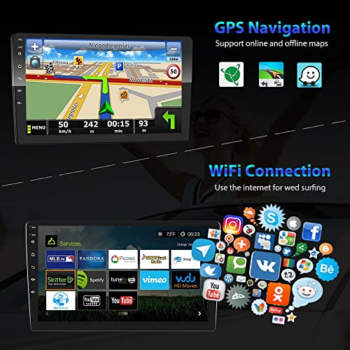 Podofo Android 2 Din Autoradio 10.1 Pollici Car Stereo con Bluetoot...