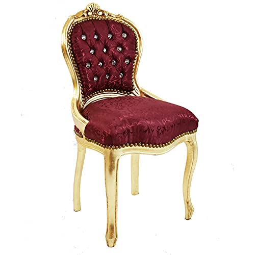 Poltroncina Barocco - Stile Luigi XIV° - Sedia in Mogano Oro e Seta Rossa Damascata