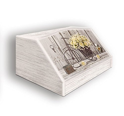 Portapane, Contenitore per Cibo Secco con decoro YELLOW ROSES in legno SHABBY 30x40x20 cm