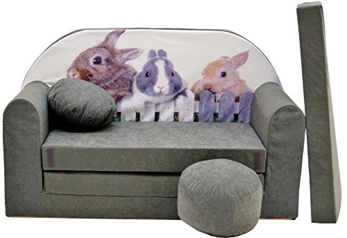 Pro Cosmo a25 Bambini Divano Letto futon con Pouf poggiapiedi Cuscino, Tessuto, Grigio, 168 x 98 x 60 cm