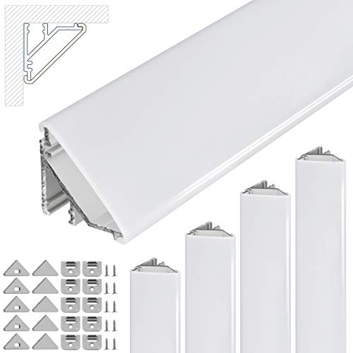 Profilo angolare per LED V24, set da 5 m (5 x 1 m), in alluminio, angolo di 45 gradi, per strisce LED