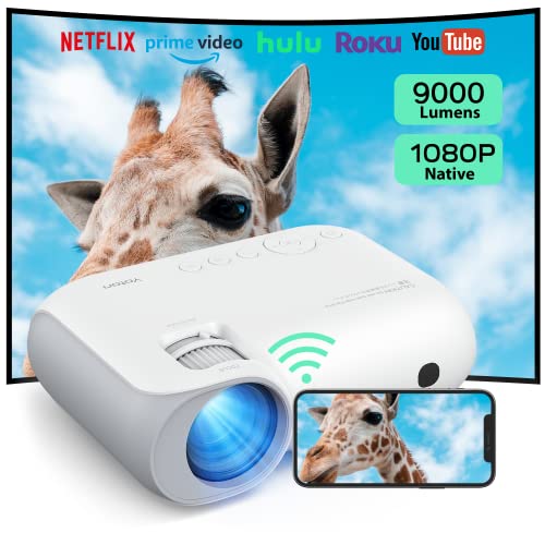 Proiettore Full HD WiFi - 1080P Nativo Videoproiettore Portatile 9000 Lumen con Display da 200”, Proiettore Wireless per Cellulare Telefono Android iOS PC PS4