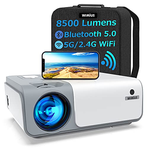 Proiettore WiFi Bluetooth 5G, WiMiUS Proiettore 8500 Lumen 1080P Nativo Full HD, Videoproiettore per iOS Android Windows, Proiettore per Home Cinema, Supporta 4k, HDMI PS4 USB TV Stick Compatibile