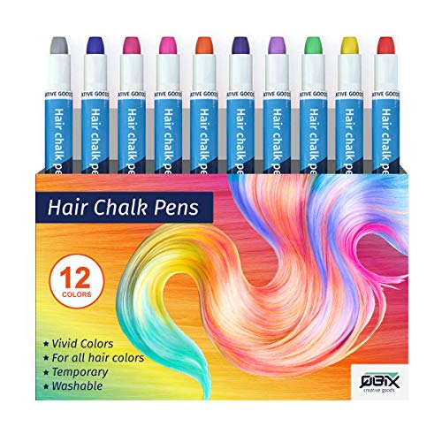 QBIX Set di gessetti per capelli – Kit da 12 pezzi di matite colorate per capelli – Non allergenici e sicuri da usare gessetti per capelli temporanei per bambini, Colori vivaci e materiali non tossici
