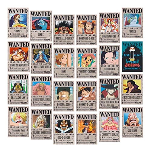 ruggito Poster One Piece Wanted 28,5 cm × 19,5 cm, Poster in Carta Kraft Nuova Edizione, Luffy 1,5 miliardi, Set di 24