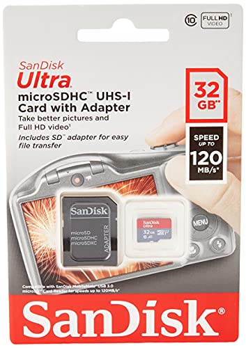 SanDisk Ultra 32 GB Scheda di Memoria microSDHC + Adattatore SD, con A1 App Performance, Velocità fino a 120 MB sec, Classe 10, UHS-I