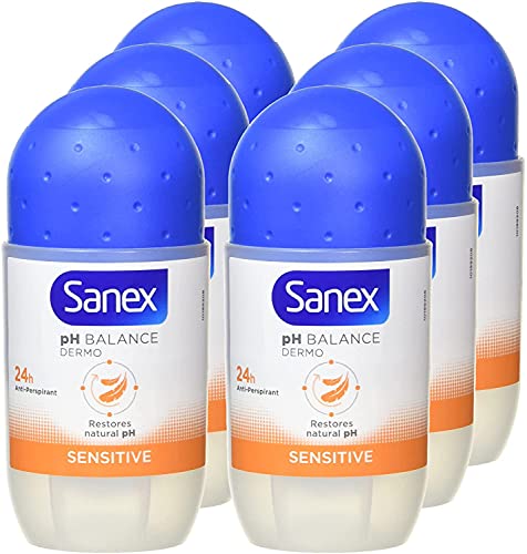 Sanex - Deodorante roll-on da donna Dermo Sensitive per pelli sensibili, confezione da 6, 50 ml