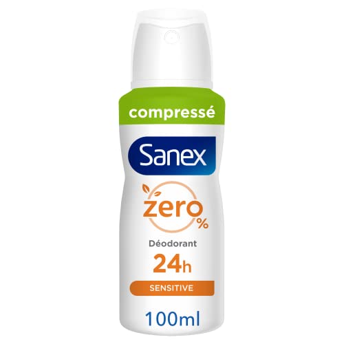 SANEX - Deodorante Spray Zero% (0%) Peaux Sensibili - Deodorante per uomo e donna - Efficienza 24 h - Senza Alcool, Senza coloranti - Formato Compressato 100 ml