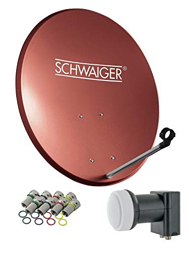 SCHWAIGER -494- Sistema Sat | parabola satellitare con Twin LNB (digitale) & 8 connettori F 7 mm | antenna satellitare in acciaio | rosso mattone | 55 x 62 cm