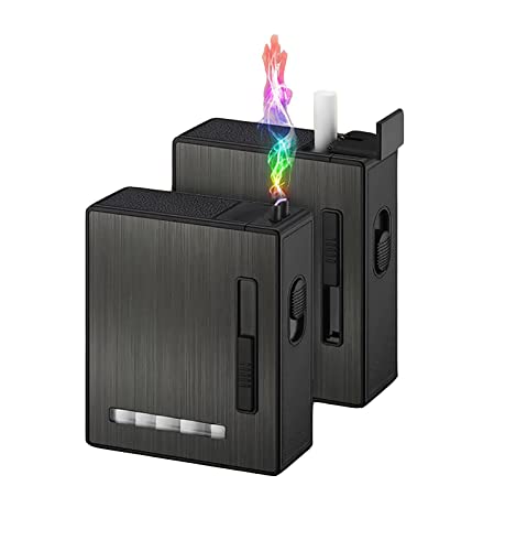 SCYDAO - Portasigarette con accendino elettronico ricaricabile USB a doppio arco, per 20 sigarette, (nero A)