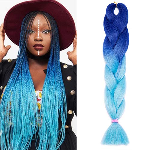 SEGO Capelli Finti per Treccine Extension Africane Trecce Afro Sintetiche 60cm Braids Hair 100g 1 Bundle Treccia Crochet - Blu Scuro Blu Chiaro