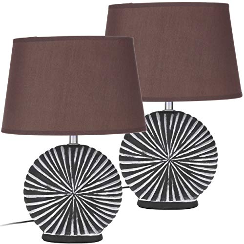 Set in due BRUBAKER Lampada da tavolo in ceramica marrone bianco, paralume marrone - Altezza 36 cm
