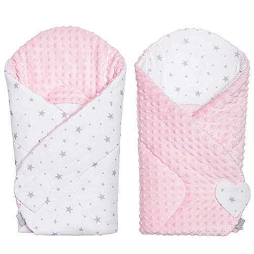 Sevira Kids – Sacco nanna, invernale, per neonato, multiuso, 100% cotone, tessuto Mincky reversibile, regalo per la nascita, colore rosa con motivo stella, 80 x 80 cm