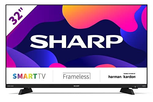 Sharp Aquos 32DC6E 32  Smart TV Frameless HD Ready LED TV, Wi-Fi, DVB-T2 S2, 1366 x 768 Pixels, Nero, suono Harman Kardon, 3xHDMI 2xUSB, 2021 [Classe di efficienza energetica F]