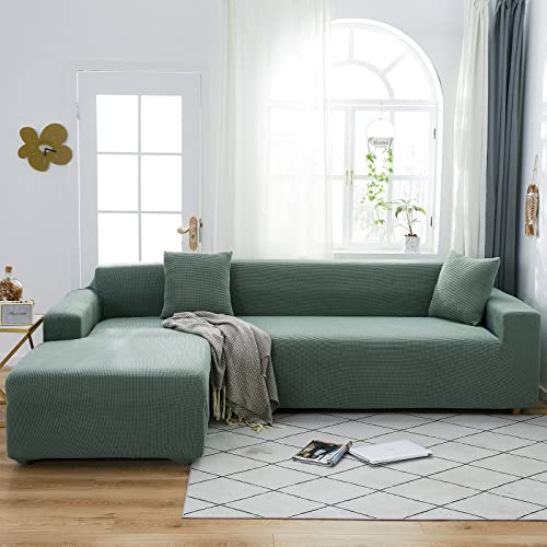shinesky Matchagrgrün Copridivano a forma di L, copridivano angolare, adatto per divani ad angolo e 4 divani, 235 – 300 cm, a forma di L, per divani ad angolo