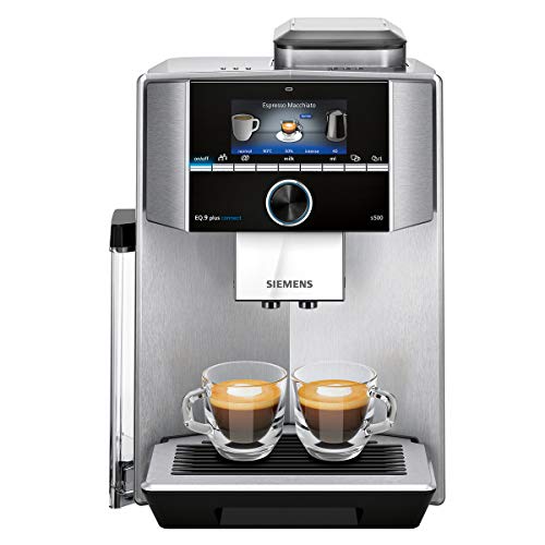 Siemens EQ.9 Plus Connect s500 TI9553X1RW - Macchina da caffè automatica collegata con schermo TFT, macinatore in ceramica silenziosa, 14 ricette di caffè, modalità barista, colore: Inox
