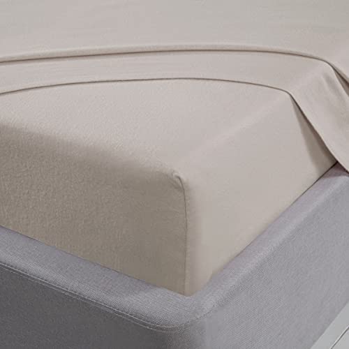 Sleepdown - Lenzuolo con angoli, 100% flanella di cotone pettinato, morbido e confortevole, con tasca profonda, 32 cm, colore: Panna