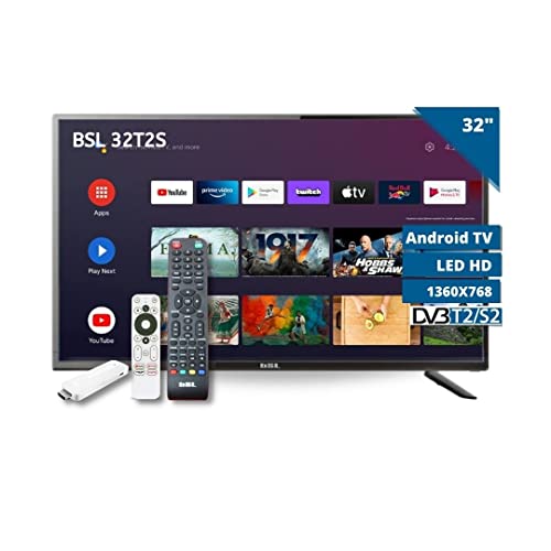 Smart TV 32 Pollici BSL-32T2SATV 1366X768 | DVBT2 | DVB-S2 | HDMI x3| Stick ATV Incluso | Controllo vocale | Chromecast.
