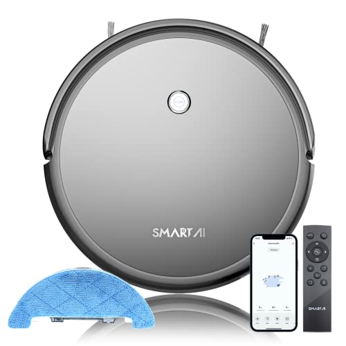 SmartAI G50 Robot Aspirapolvere Lavapavimenti con Mappatura 2 in 1, 2600Pa App & Alexa per pulizia domestica con peli di Animali(Nero)