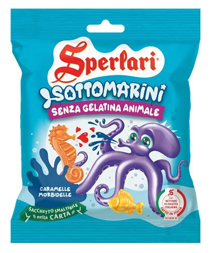 Sperlari - Kids Sottomarini, Caramelle alla Frutta Morbide e Frizzanti a Forma di Animali Marini, Pesca, Pera, Lampone e Fragola, per Bambini - Sacchetto da 140 gr