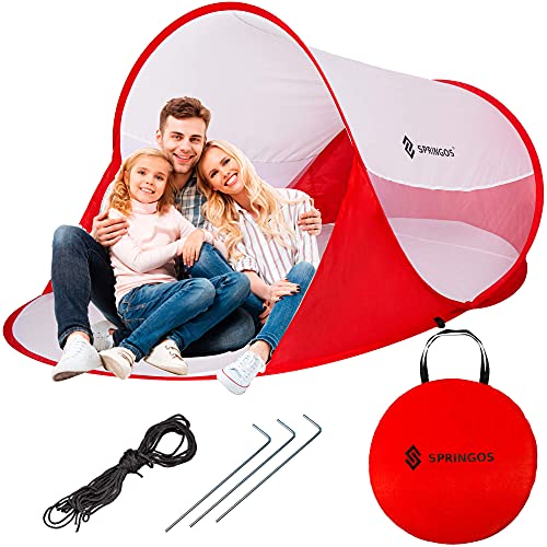 SPRINGOS Tenda pop-up, tenda da spiaggia, protezione dai raggi UV, tenda per i secondi, con ancoraggio a terra, con borsa per il trasporto (rosso bianco)
